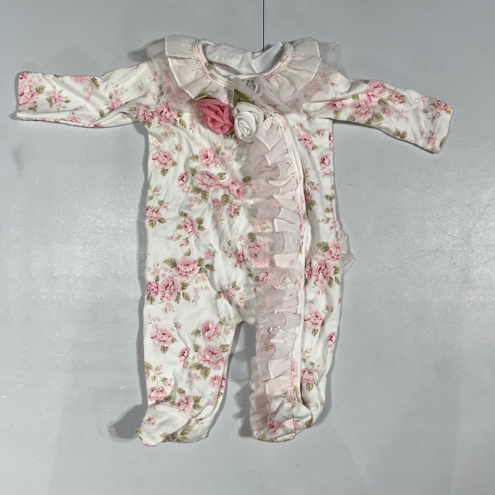 Koala Baby Boutique Newborn Floral Ruffle Footed Sleeper Pink White Sweet